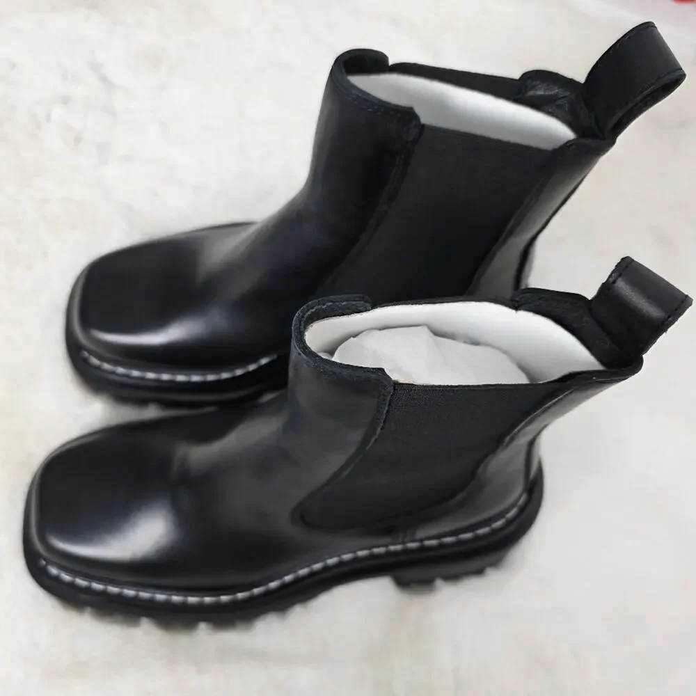 NEW Sandro Paris Black Leather Chelsea Boots Chunky Lug Sole Square Toe EU 37 - Picture 11 of 16